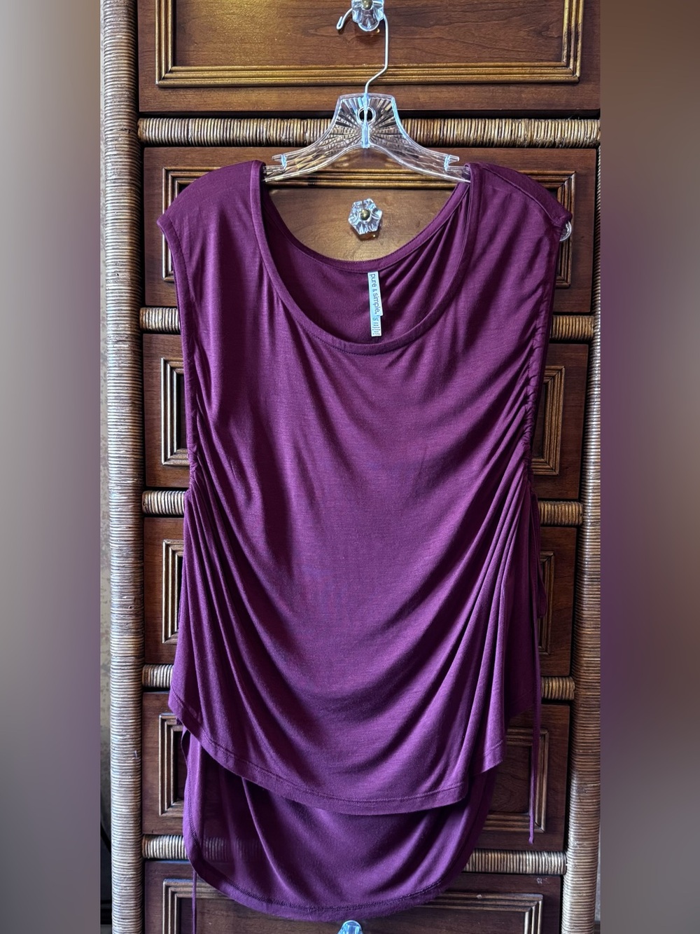 Pure & Simple Women’s Sleeveless Ruched Tunic Top - Maroon/Burgundy Size G/L